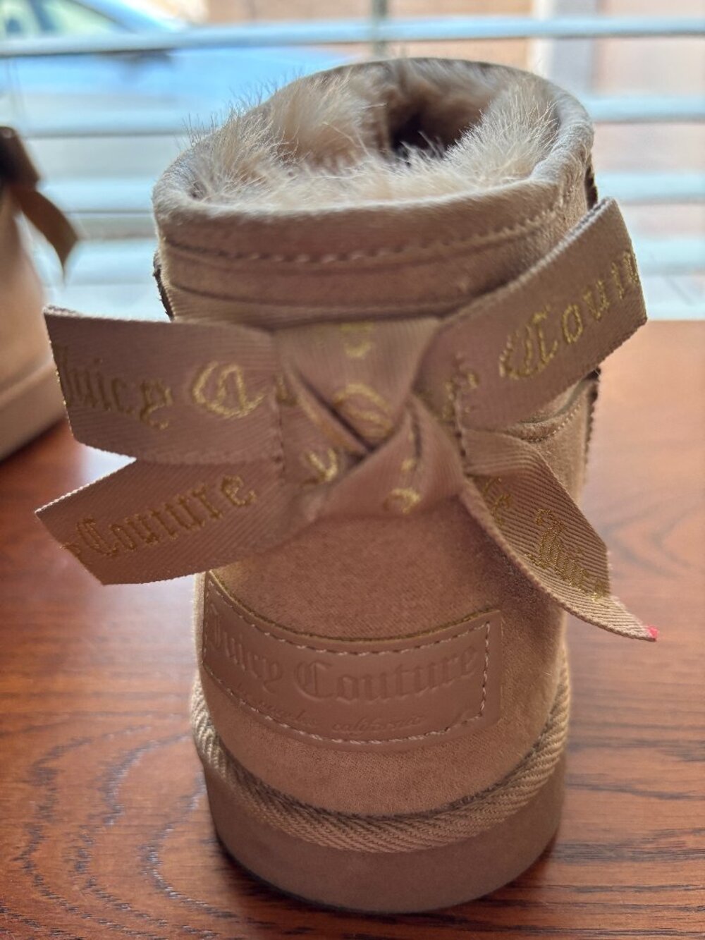 Juicy Couture Faux Fur Bow Ankle Boots Tan